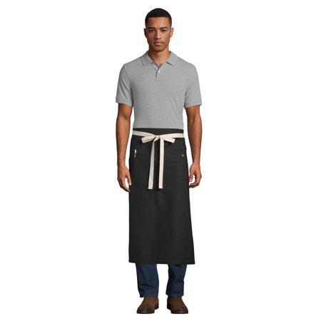Uncommon Threads 3119 Black Customizable 100% Cotton Canvas Marvel Bistro Apron with Natural Webbing