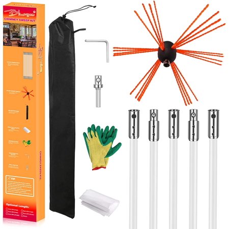 KESI 16 Feet Chimney Sweep Kit  Chimney Cleaning Kit  Extends up to 16 Feet  Chimney Cleaner  Chimney Cleaning Tools  Chimney Cleaning System with Chi