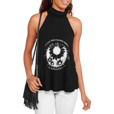 Moral Fiber Juniors' Ribbed High Neck a-line Tank