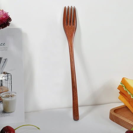 Mittory Wooden Spoon Fork Bamboo Kitchen Cooking Utensil Tools Soup-Teaspoon Tableware Trendy Brown #4742