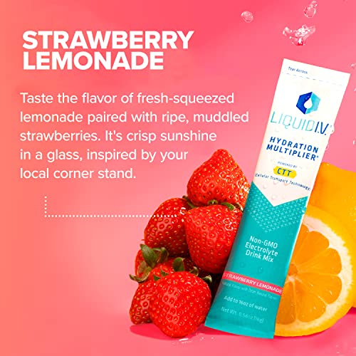Liquid I.V. Hydration Multiplier - Strawberry Lemonade - Hydration Powder Packets | Electrolyte Drink Mix | Easy Open Single-Serving Stick | Non-GMO | thumbnail