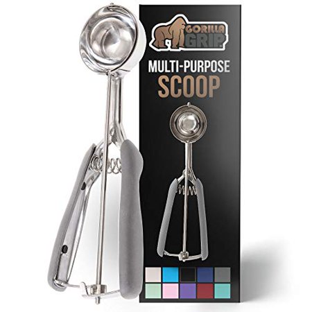 Gorilla Grip Premium Stainless Steel  Spring-Loaded Scoop for Fruit  Cookie and Ice Cream  Easy Squeeze and Clean Release  Comfortable Handle  Medium 