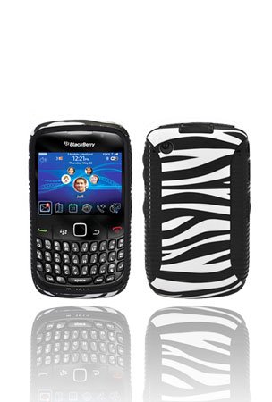 Blackberry Curve 8520 / 8530 /3g 9300 /3g 9330 Bi-layered Graphic Case with Side Grip - Black/black and White Zebra