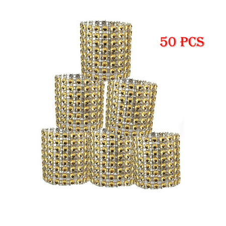 2022 Newest 50pc Bling Diamond Rhinestone Mesh Wrap Napkin Ring Wedding Decor Gold LJ-C#29363 50pc Bling Diamond
