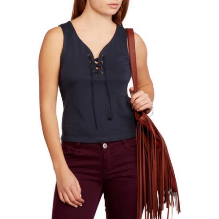 Moral Fiber Juniors' Scoopneck Lace-up Tank