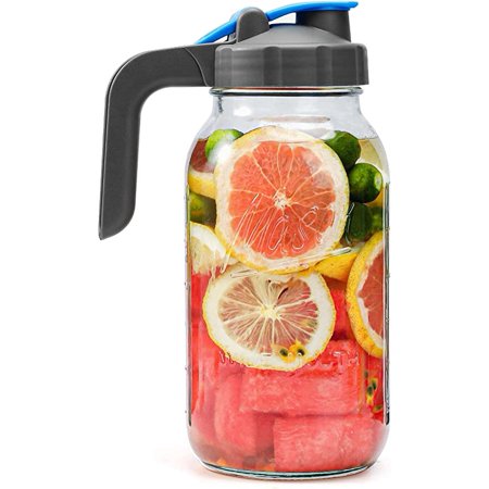64 Oz Pitcher  Large S Half Gallon Pitcher with Wide Mouth Airtight Lid  Heavy Duty 2 Quart Glass Pitcher with Lid for Cold Brew  Sun Tea  Juice  Coff