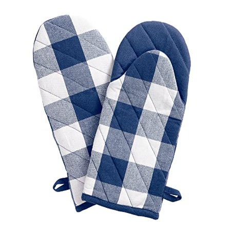 Elrene Home Fashions Farmhouse Living Buffalo Check Oven Mitt Pair  13  X 6   Blue/White 2