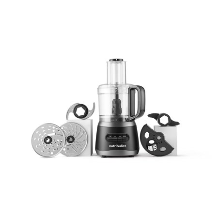 Nutribullet NBP50100 Food Processor 450-Watts with 7-Cup Capacity and Stainless Steel Slice  Shred  Chop and Dough Attachments  Black