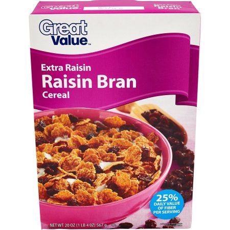 Great Value, Raisin Bran Cereal, Extra Raisin Image