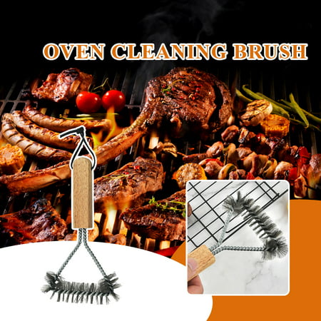 Usupdd BBQ Grill Wood Handle Barbecue Brush Wire Brush Outdoor Oven Grill Cleaning Brush Tool Usupdd WLL220812-4804
