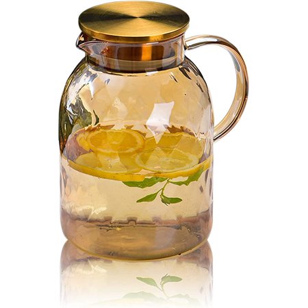 Glass Pitcher with Lid/ Beverage Pitchers  Glass Carafe  for Juice Milk Hot Cold Beverage Coffee Lemonade Ice Tea Pitcher 64 Oz