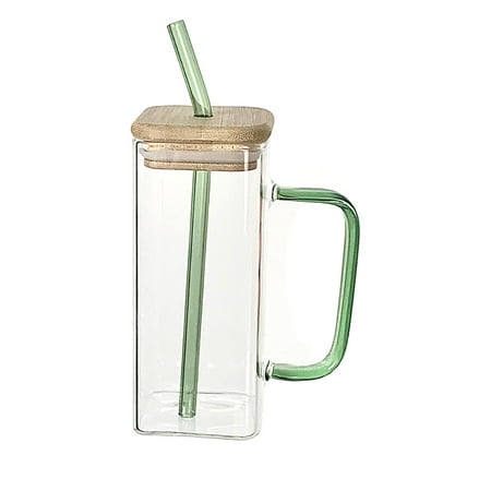 Rinking Glass with Lid and Glass Straw 14 Oz Glasses Set of 1 Clear Tall Glass Cups for Water  Juice  Beer  Drinks  and Cocktails and Mixed Drinks