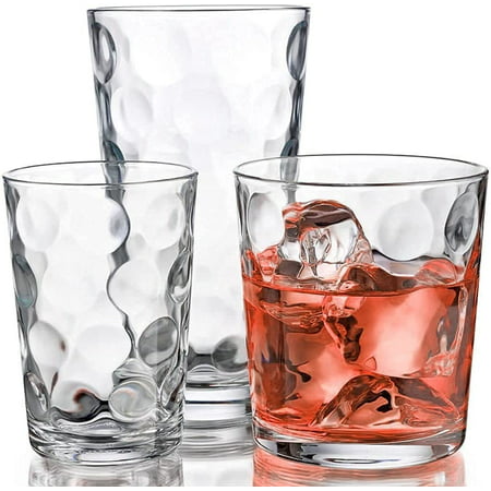 MZDXJ Set 18 Piece Mixed Drinkware. Set of 6 Tumblers 17 Oz.  Set of 6 Rock 13 Oz. and Set of 6 Juice 7 Oz. Home Essentials & Beyond Glass Cups Drinki