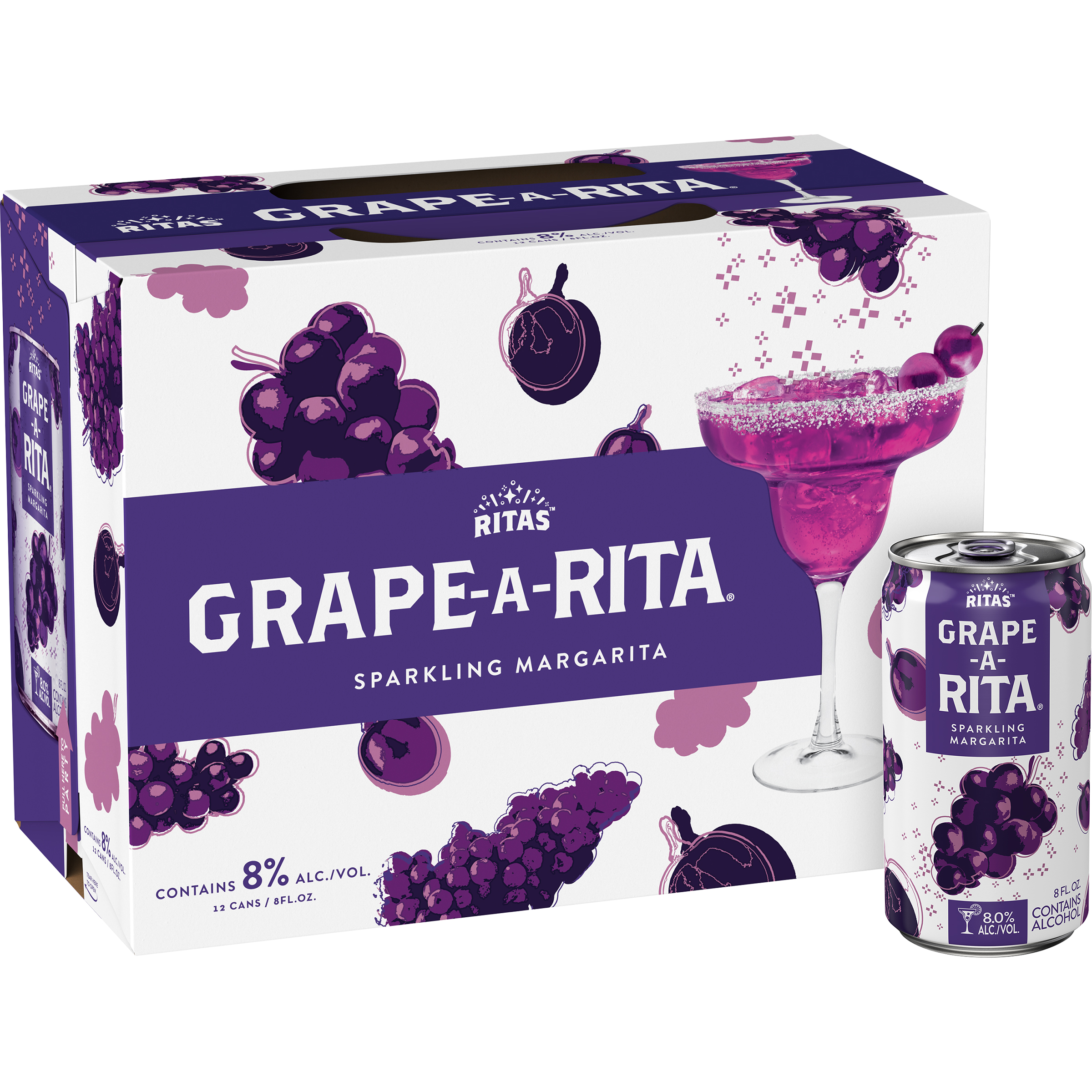 Ritas Grape-a-Rita Sparkling Margarita, 12 Pack 8 Fl. Oz. Cans, 8% ABV