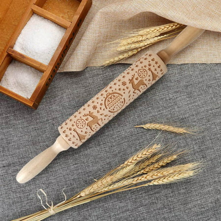 DDgui Fashion New Christmas Rolling Pin Engraved Carved Wood Embossed Rolling Pin Kitchen Tool DDgui220929-23310
