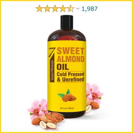 Cold Pressed Sweet Almond Oil - Big 32 Fl Oz Bottle - Unrefined & 100% Natural - by Seven Minerals