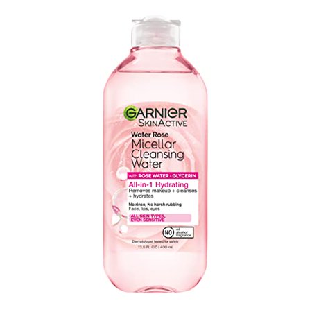 Garnier SkinActive Micellar Water with Rose Water and Glycerin  Facial Cleanser & Makeup Remover  All-in-1 Hydrating  13.5 Fl. Oz  1 Count (Packaging 