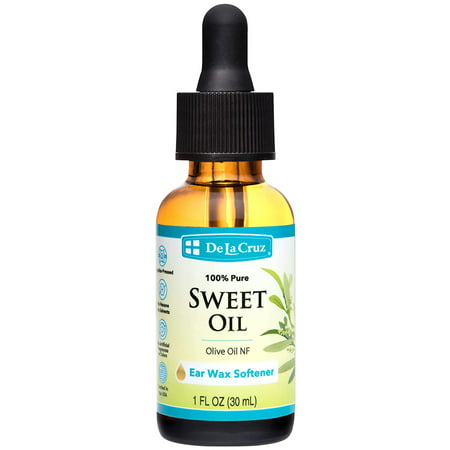 De La Cruz 100% Pure Sweet Oil for Ears with Glass Dropper - All Natural and Gentle Ear Wax Removal - 1 Fl OZ