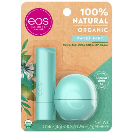 Eos USDA Organic Lip Balm - Sweet Mint | Lip Care to Nourish Dry Lips | 100% Natural and Gluten Free | Long Lasting Hydration | 2 Pack (Packaging May 