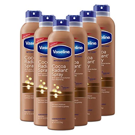 Vaseline Intensive Care Spray Moisturizer for Dry Skin Cocoa Radiant Made with 100% Pure Cocoa Butter  6.5 Ounce (Pack of 6) (Package May Vary)