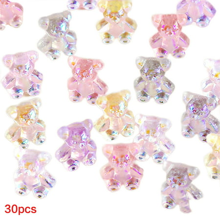 Whigetiy 3D Bear Nail Art Charms Aurora Nail Crystals Gem Gummy Bear Nail Art Decorations