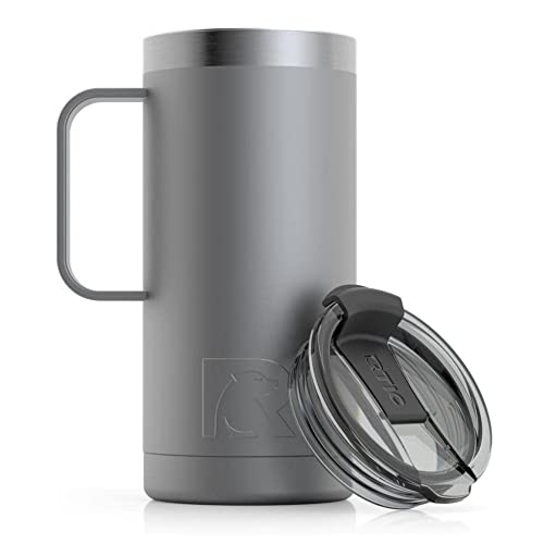 RTIC 16 Oz Coffee Travel Mug with Lid and Handle, Stainless Steel Vacuum-Insulated Mugs, Leak, Spill Proof, Hot Beverage and Cold, Portable Thermal Tu