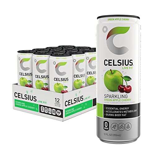 CELSIUS Sparkling Green Apple Cherry  Functional Essential Energy Drink 12 Fl Oz Can (Pack of 12)