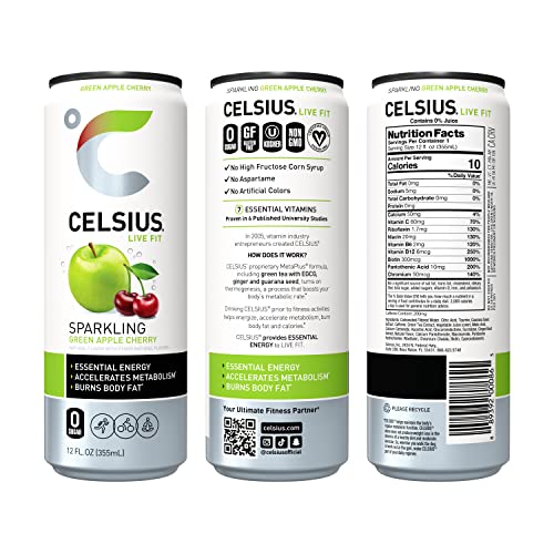 CELSIUS Sparkling Green Apple Cherry  Functional Essential Energy Drink 12 Fl Oz Can (Pack of 12) thumbnail