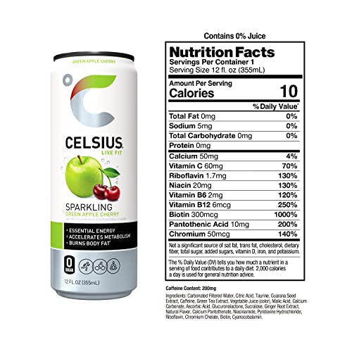CELSIUS Sparkling Green Apple Cherry  Functional Essential Energy Drink 12 Fl Oz Can (Pack of 12) thumbnail