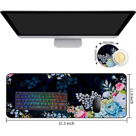 Extended Gaming Mouse Pad and Coaster Large Non-Slip Rubber Base Mousepad with Stitched Edges Waterproof Mouse Mat Desk Pad for Work Office Home