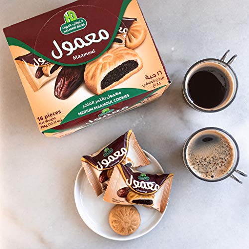 HB Halwani Bros Cookies, 100% All Natural Medium Mamoul Date Filled Shortbread Biscuits, Slightly Sweet, No Preservatives, No Additives, 16ct. 10.15oz thumbnail