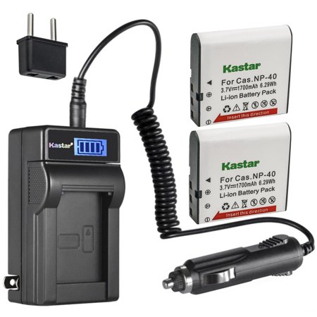 Kastar 2-Pack CNP-40 Battery and LCD AC Charger Compatible with PREZIO HDC-3533  PREZIO HDC-3535  Rich DVH Series DVH-R30  DVH-R50  DVH-R55  DVH-566  
