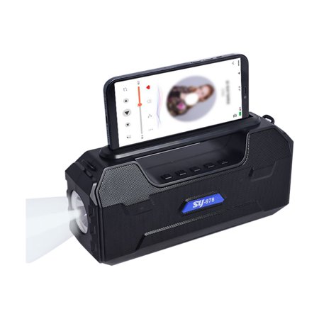 MIANHT Solar Bluetooth Speaker Light Outdoor Bilateral Flashlight FM Radio Multi-function Audio Black AA-*3119