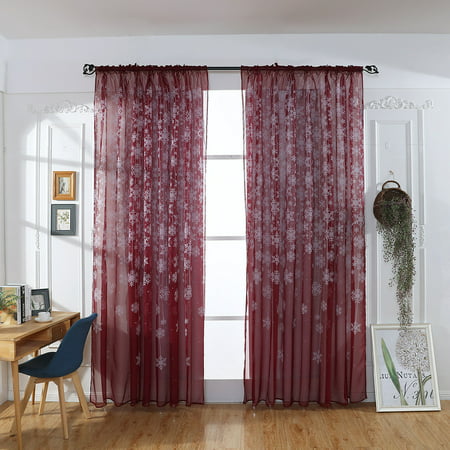 Usupdd 1PCS Christmas Snowflake Curtain Tulle Window Treatment Voile Drape Valance Usupdd WAA220816-6504