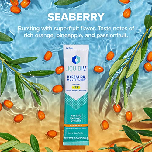 Liquid I.V. Hydration Multiplier - Seaberry - Hydration Powder Packets | Electrolyte Drink Mix | Easy Open Single-Serving Stick | Non-GMO | 16 Sticks thumbnail
