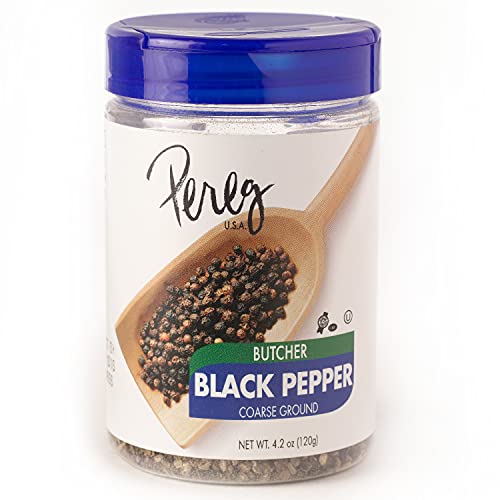 Pereg Butcher Style Coarse Ground Black Pepper Seasoning (4.20 Oz) - Made with Naturally Harvested Peppers - Strong & Aromatic Taste - Non-GMO, Natura