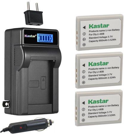 Kastar 3-Pack Li-80B Battery and LCD AC Charger Compatible with MINOX DC 4211  DC 5222  DC 6311  PRAKTICA Luxmedia 7103  PREMIER DM-6331  DM-5331  DS-
