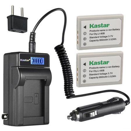 Kastar 2-Pack Li-80B Battery and LCD AC Charger Compatible with MINOX DC 4211  DC 5222  DC 6311  PRAKTICA Luxmedia 7103  PREMIER DM-6331  DM-5331  DS-