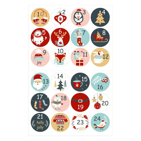 2022 Newest Christmas Advent Calendar Numbers Sticker Sheet with 24 Stickers for DIY Gifts Xmas Craft Christmas Decorations LJ-C#4742 Christmas Advent