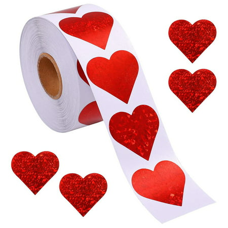 500Pcs/Roll Heart-shaped Labels Sticker Candy Gift Box Wedding Valentines Decals Red Coated Paper