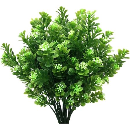 8PCS Artificial Plants  Faux Plastic Grass Bean Flowers Shrubs Fake Leaves Greenery Bushes Indoor Outdoor Home Garden Office