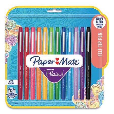 Paper Mate-Point Guard Flair Felt Tip Porous Point Pen  Stick  Medium 0.7 Mm  Assorted Ink and Barrel Colors  12/Pack