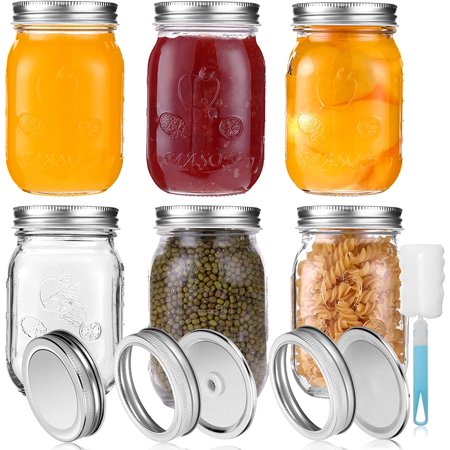 Mason Jars 16 Oz  Glass Jar with Lids  Food Storage Canning-Jar for Homemade Food Preserving Jam Honey Yogurt Pickle and Beans Wedding Favors Jars wit
