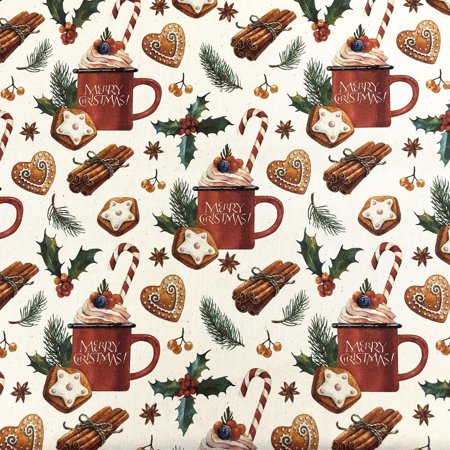 Watercolor Hot Chocolate & Sweets Natural 100% Cotton Canvas Fabric