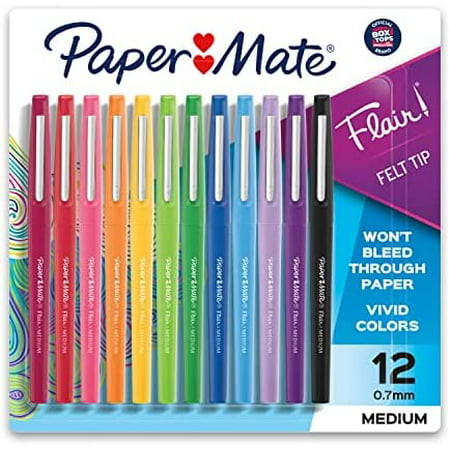 Paper Mate Flair Felt Tip Pens | Medium Point 0.7 Millimeter Marker Pens | School Supplies for Teachers & Students | Assorted Fashion Colors  12 Count
