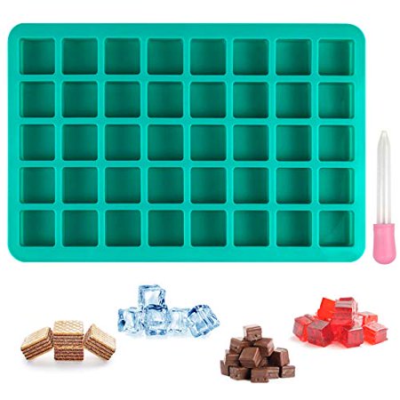 BUSOHA 40-Cavities Square Caramel Candy Baking Silicone Molds with Liquid Droppers for Chocolate Truffles  Ice Cube  Hard Candy  Peanut Butter Fudge  