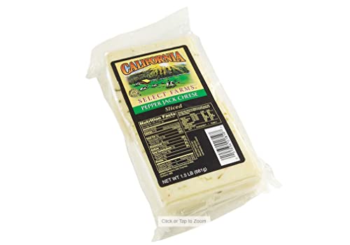California Select Farms Sliced Pepper Jack Cheese - Monterey Jack with Jalapeno Peppers - Gluten Free - 30 Sliced 1.5lbs
