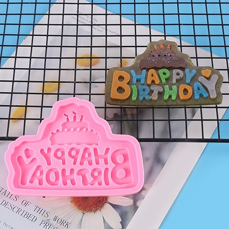 Happy Birthday Casting Die Soft English Word Silicone Stencils Epoxy Resin Template Baking Pan for DIY Craft Pink 2292