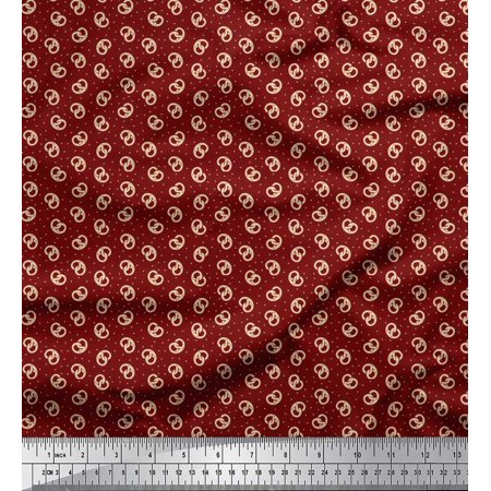Soimoi Japan Crepe Satin Fabric Dot & Pretzels Food Print Fabric by the Yard 42 Inch Wide