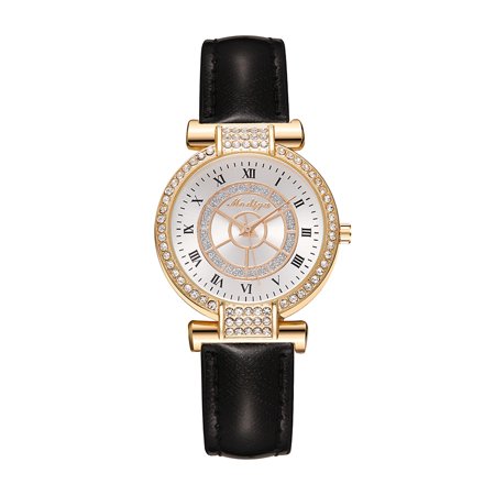 R#8532，Modiya Trendy Fashion Rhinestone Roman Scale Ladies Watch Faux Leather Strap，P#8532 MM3